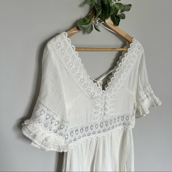 BluIvy Bohemian Style White Lace Detail A-Line Dress - Picture 3 of 17